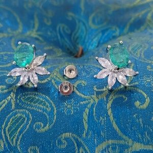 New Flowered  emerald  gem stone earrings